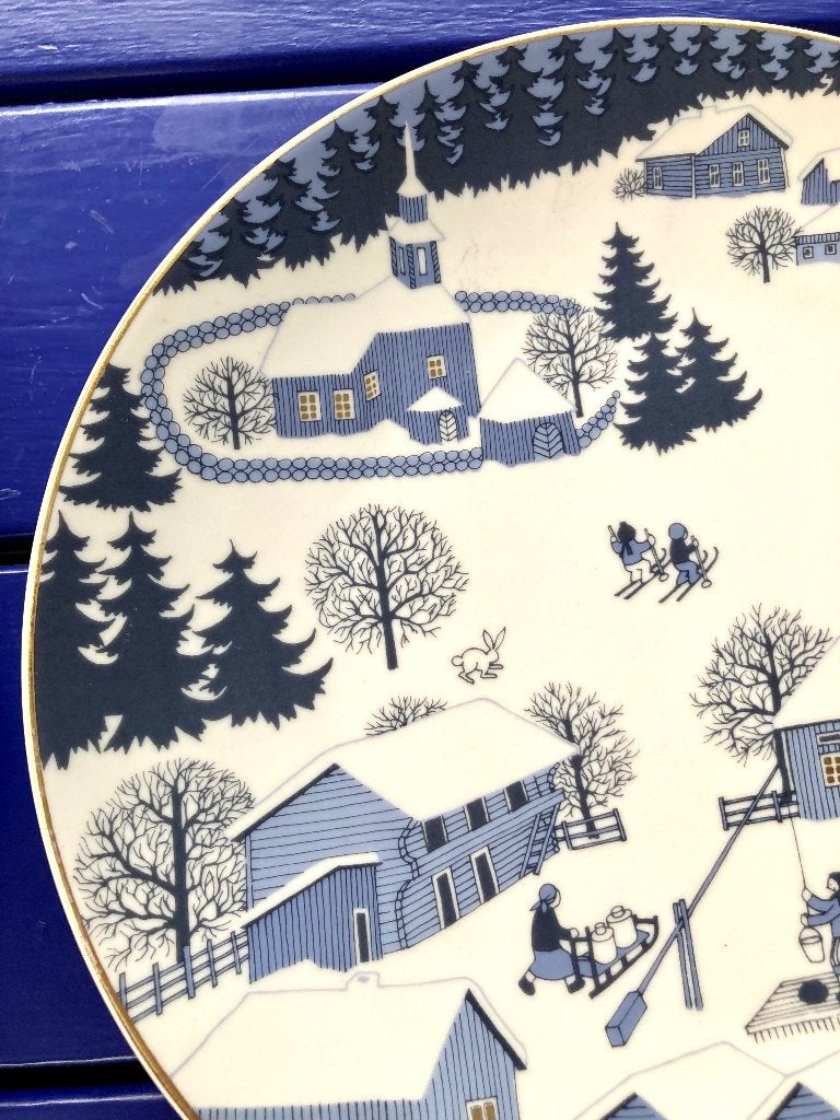 Arabia Finland: 2 wandborden, 1980 + 1981. Kerstborden., Decoratieobject, Zo goed als nieuw, Met ophangsysteem, Blauw