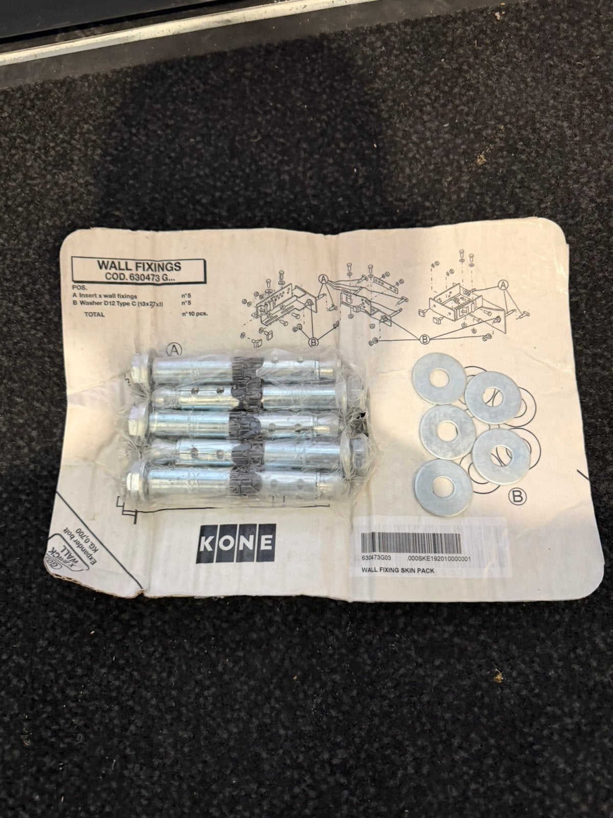 25 verpakkingen KONE Wall Fixings 630473G03 – 125 stuks, Ophalen of Verzenden, Zo goed als nieuw