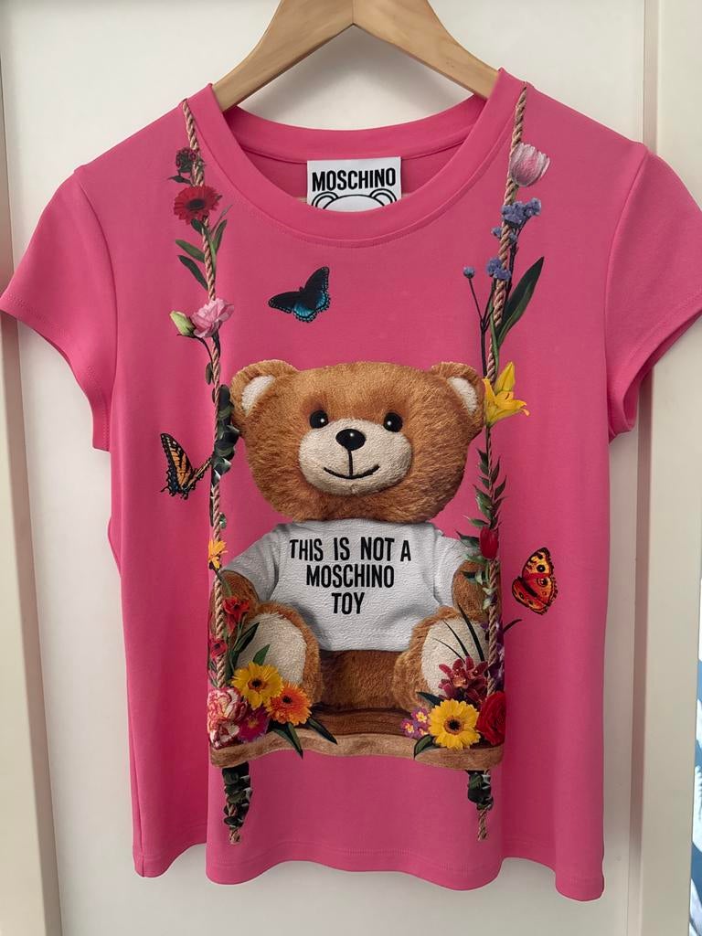 Moschino T-shirt "This is not a Moschino toy" roze maat 42, Ophalen, Maat 38/40 (M), Roze, Korte mouw