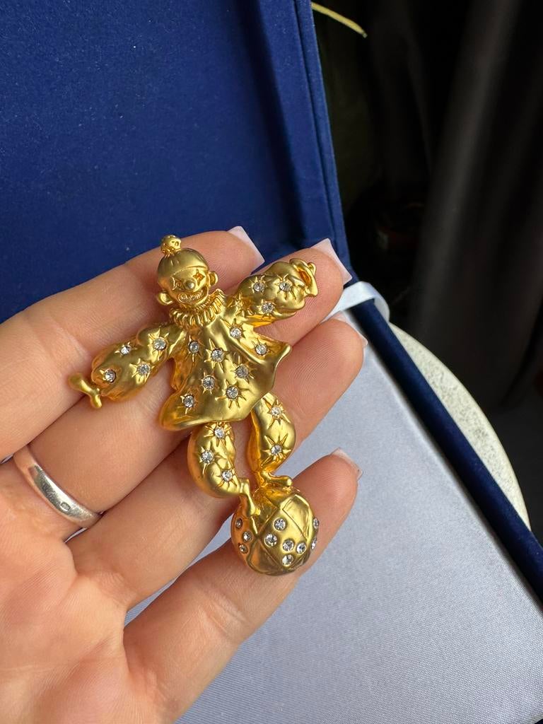 Vintage Articulating Clown Brooch With Rhinestones, Verzenden, Zo goed als nieuw, Overige materialen