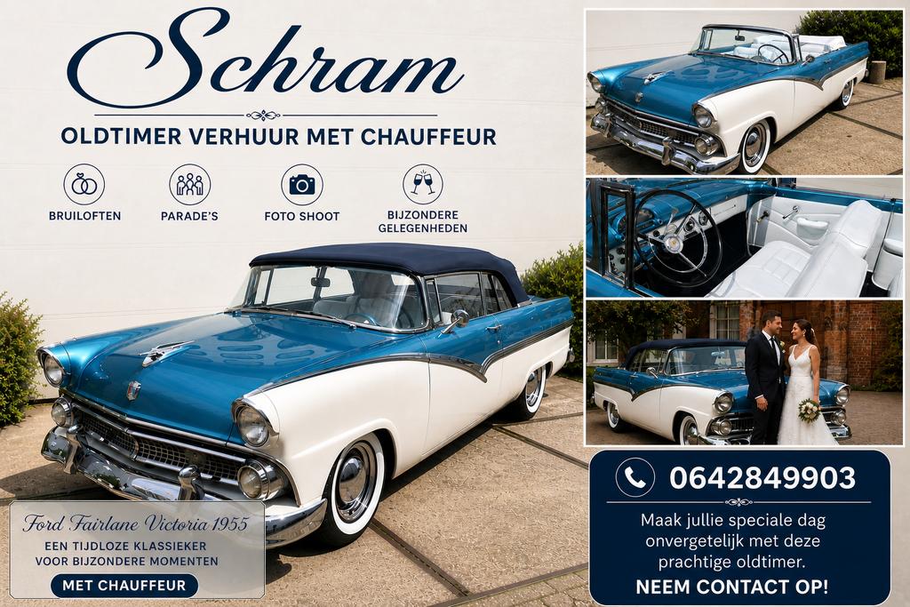 Ford Fairlane Victoria 1955 Oldtimer met Chauffeur te Huur, Ophalen of Verzenden