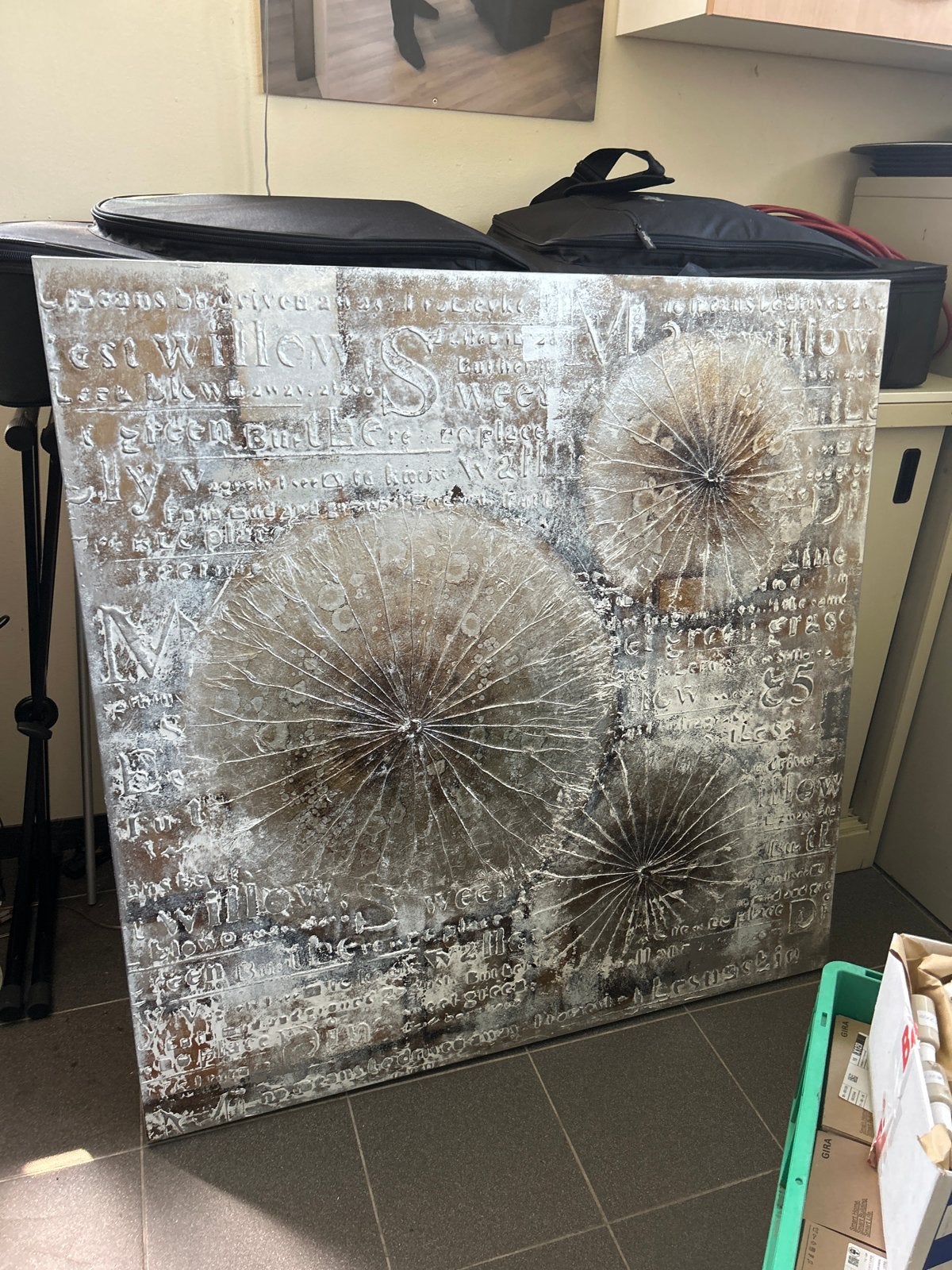 Modern schilderij met paardenbloemmotief, Gebruikt, Ophalen of Verzenden, Schilderij, 75 tot 100 cm