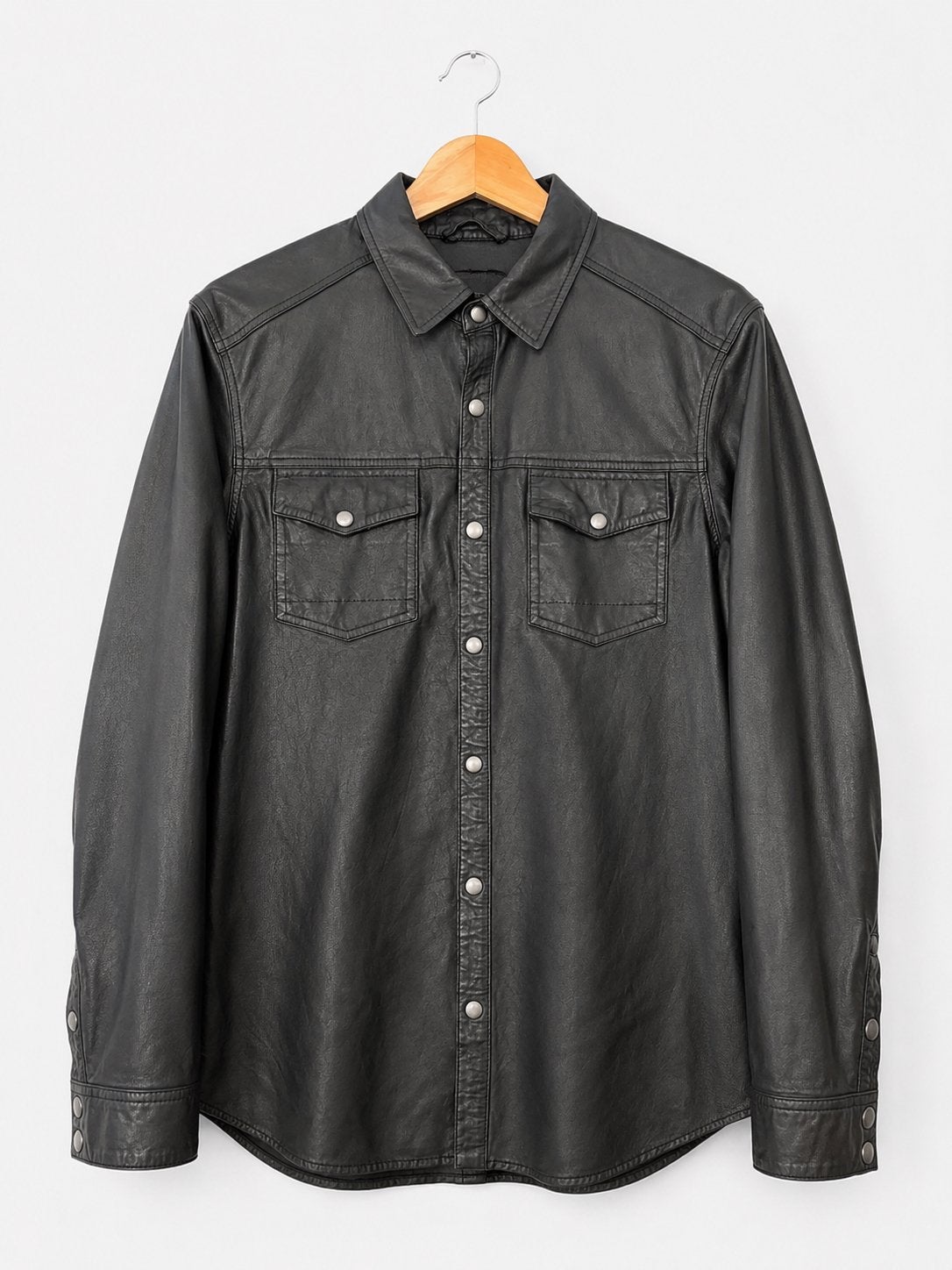 AllSaints Irwin Leren Overhemd - Zwart, Ophalen of Verzenden, Zo goed als nieuw, Zwart, Halswijdte 39/40 (M)