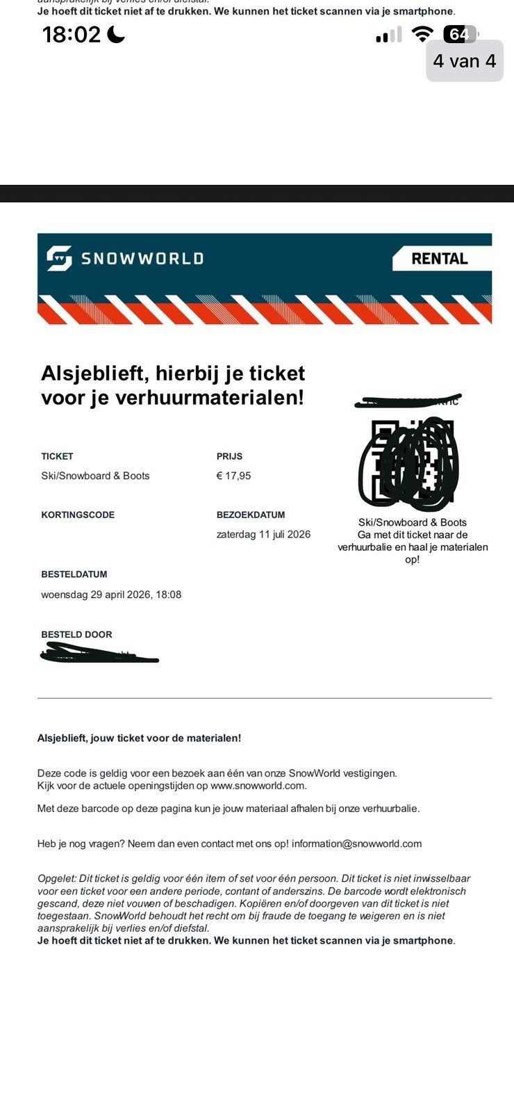 Snowworld 2 tickets 11 juli 4 uur pass, Overige merken, 160 tot 180 cm, Overige typen, Nieuw