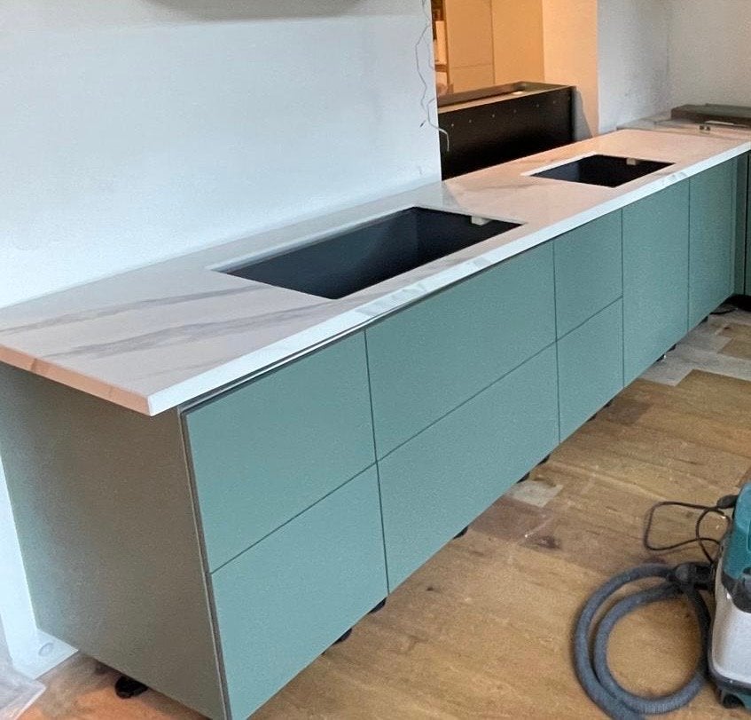 Dekton keukenblad marmer, Ophalen, Wit, Nieuw, Enkelwandige keuken
