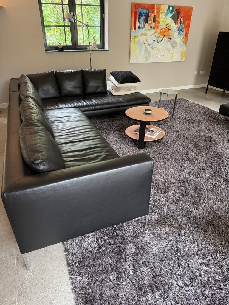 B&B Italia Charles design hoekbank zwart leder, Huis en Inrichting, Banken | Bankstellen, Ophalen, Hoekbank, 300 cm of meer, Leer