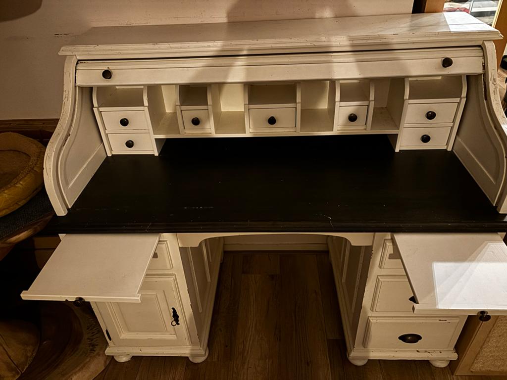 Landelijk brocante secretaire met rolluik en veel laatjes, Ophalen, Gebruikt