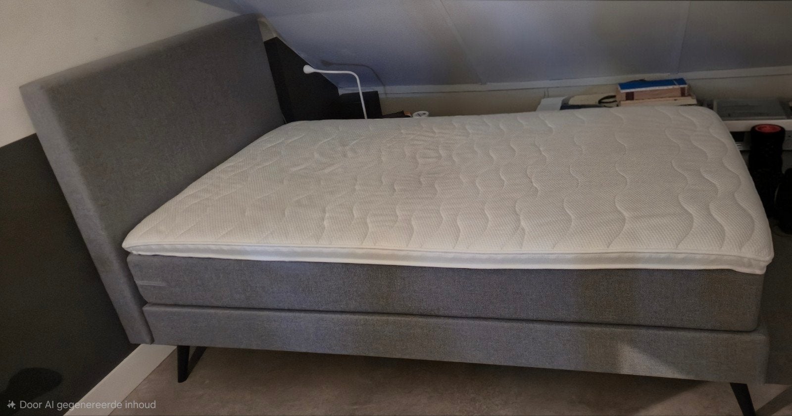 Boxspring V450 Hugo Grijs 120x200cm met koudschuim topper, Ophalen, Zo goed als nieuw, Twijfelaar, 120 cm