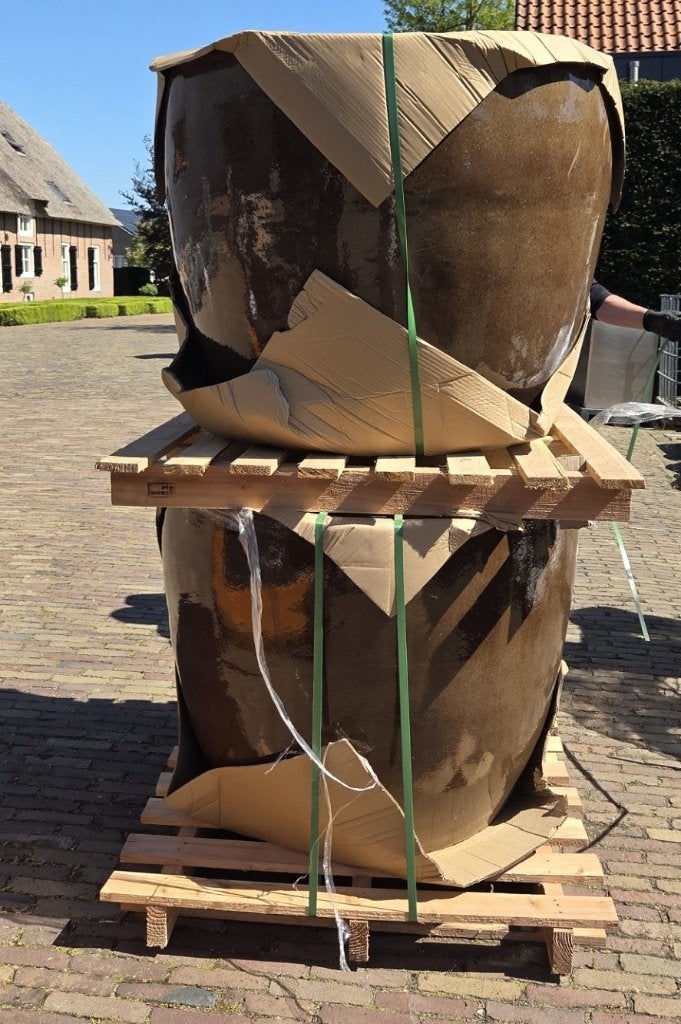 Prachtige GROTE aardewerk bloempotten geglazuurd rond bruin, Tuin en Terras, Ophalen, 40 cm of meer, Rond, Nieuw