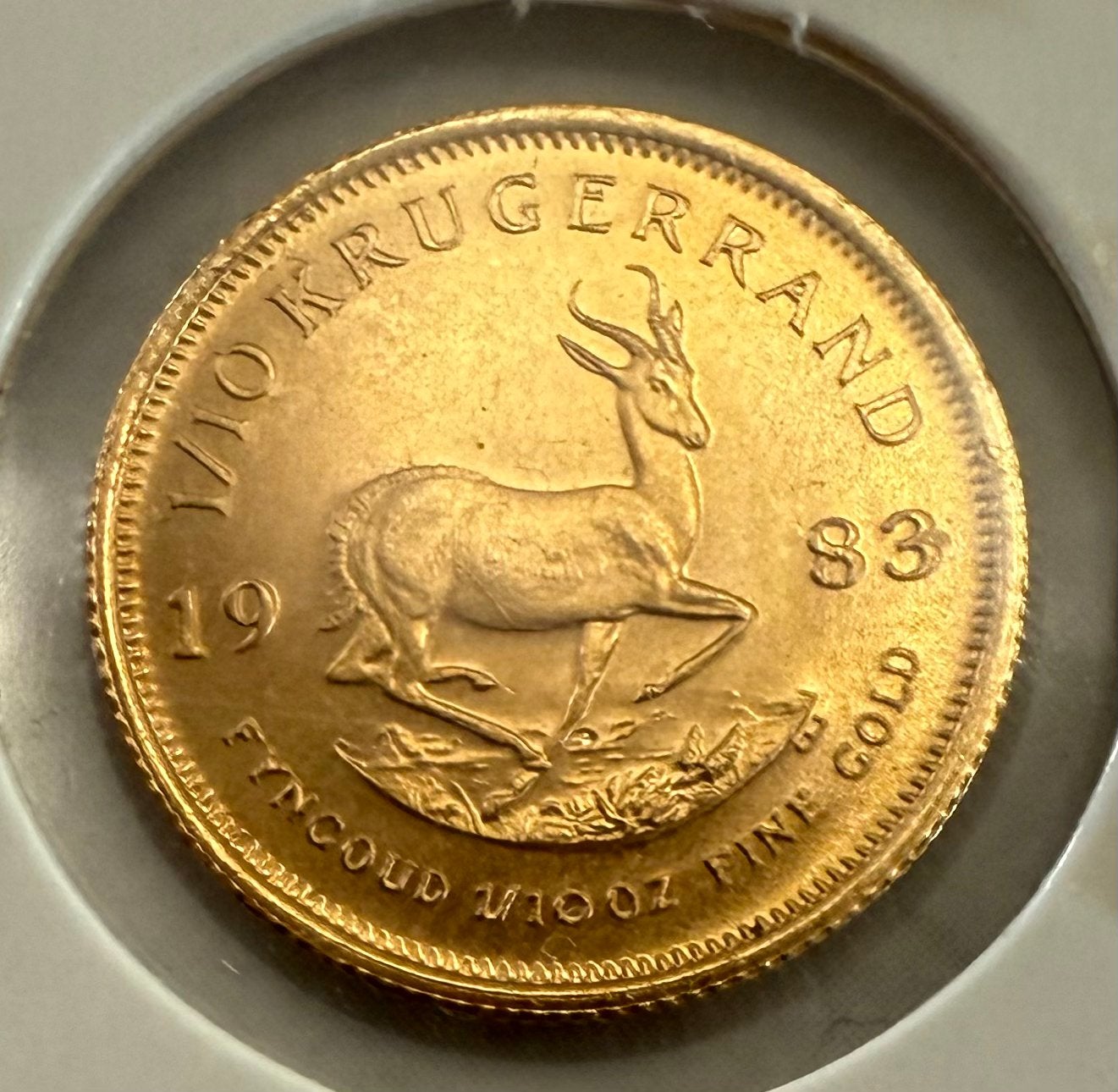 1/10oz 1983 Krugerrand - South Africa 916 goud, Postzegels en Munten, Ophalen of Verzenden, Noord-Amerika, Losse munt, Goud