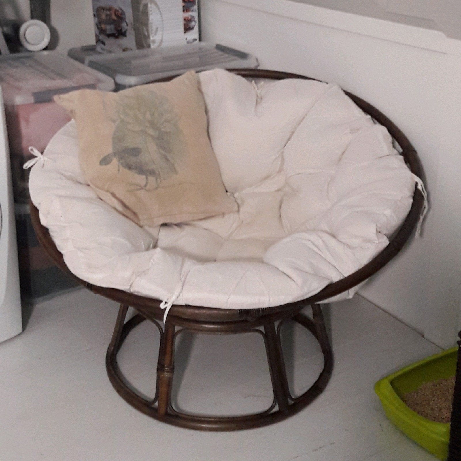 Papasan stoel met kussen - Rotan fauteuil, Zo goed als nieuw, 100 tot 125 cm, Ophalen, Bohemian, Retro