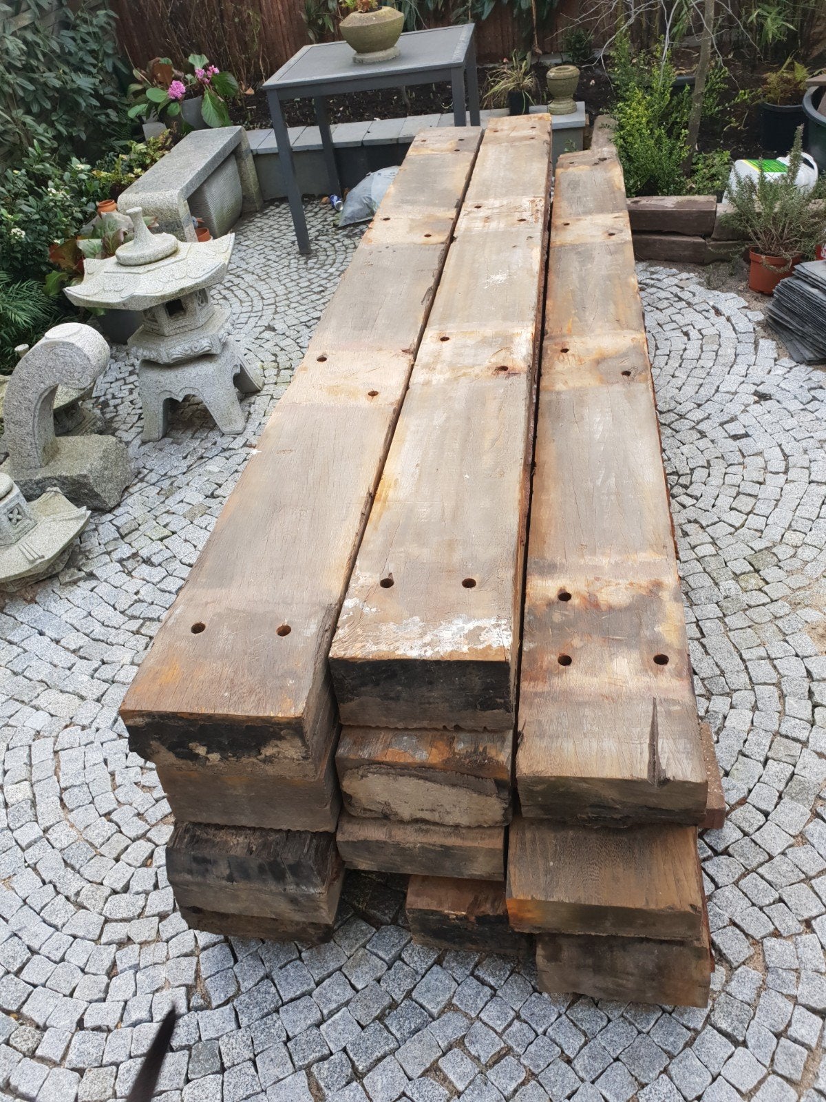 Hardhouten  balken , bielzen, Gebruikt, Ophalen of Verzenden, Balk, Overige houtsoorten