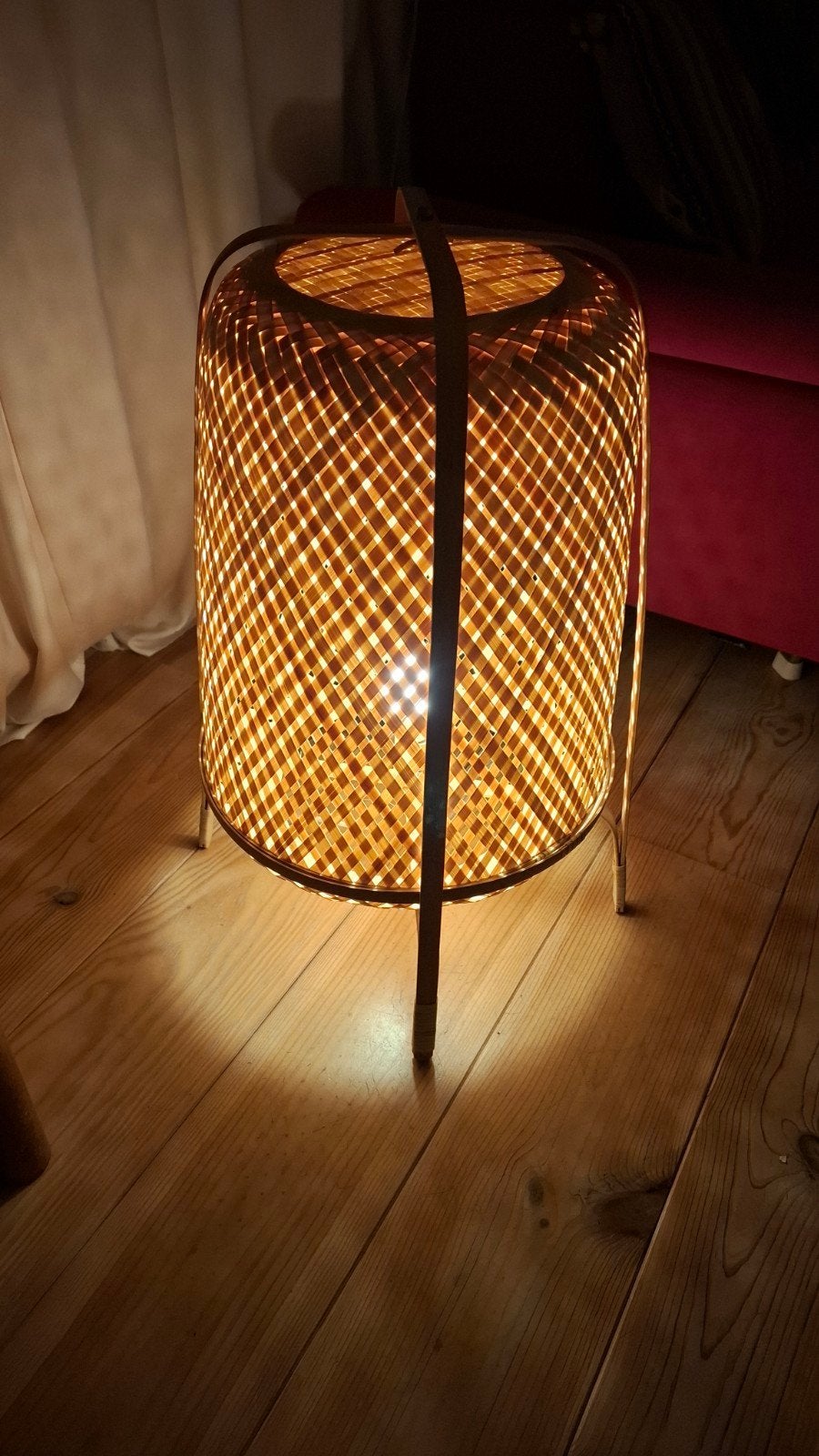 Ikea Knixhult sfeervolle bamboe vloerlamp, 65 hoog, Natuurlijk materiaal, E27 (groot), Zo goed als nieuw, Minder dan 100 cm