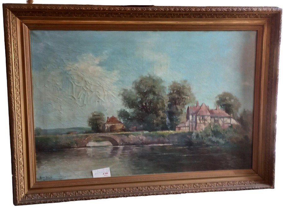 René Bazin "groot landschap uit 1898"., Antiek en Kunst, Kunst | Schilderijen | Klassiek, Ophalen, Landschap
