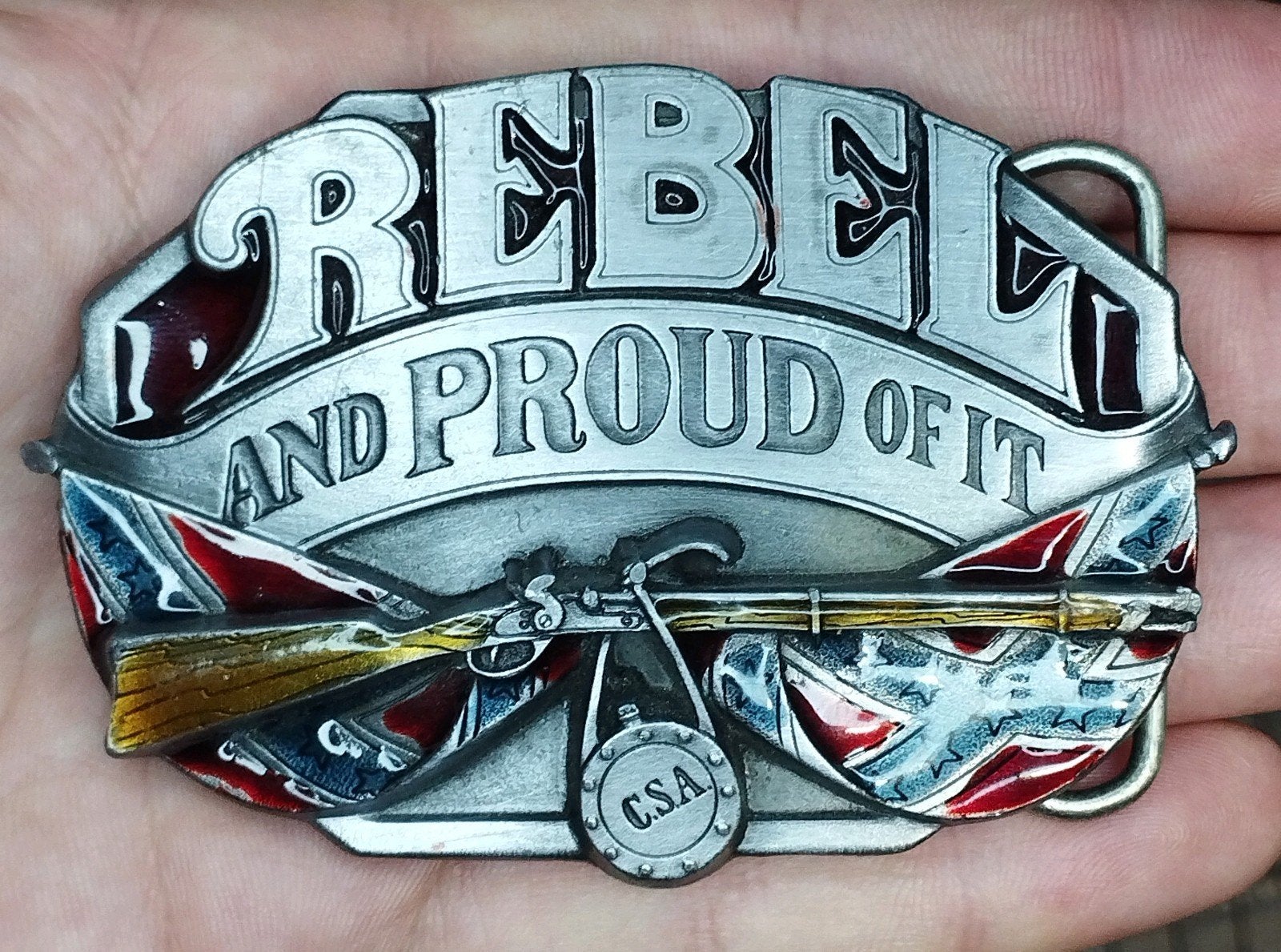 Vintage Rebel Belt Buckle - Proud Of It - CSA - Metaal, Ophalen of Verzenden, Overige kleuren, Minder dan 95 cm