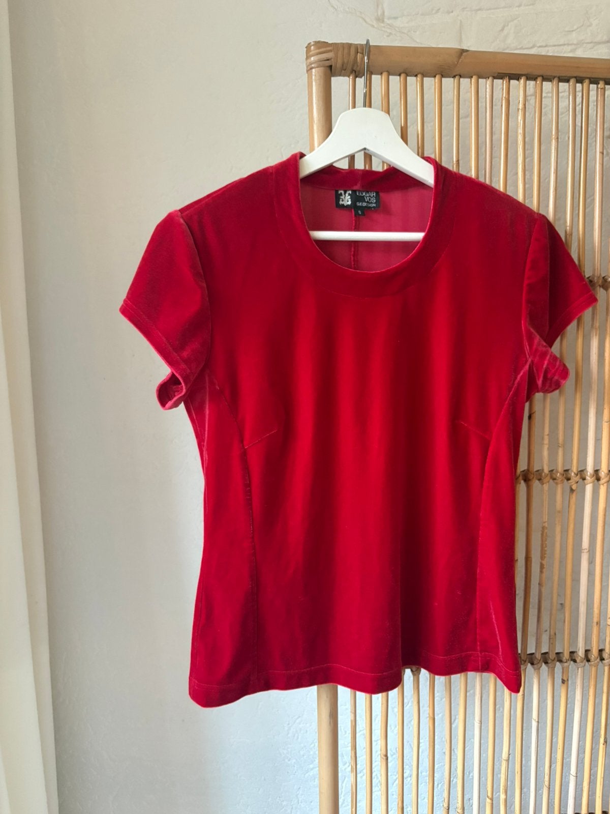 Edgar Vos velvet shirt rood S, Ophalen of Verzenden, Zo goed als nieuw, Korte mouw, Maat 36 (S)
