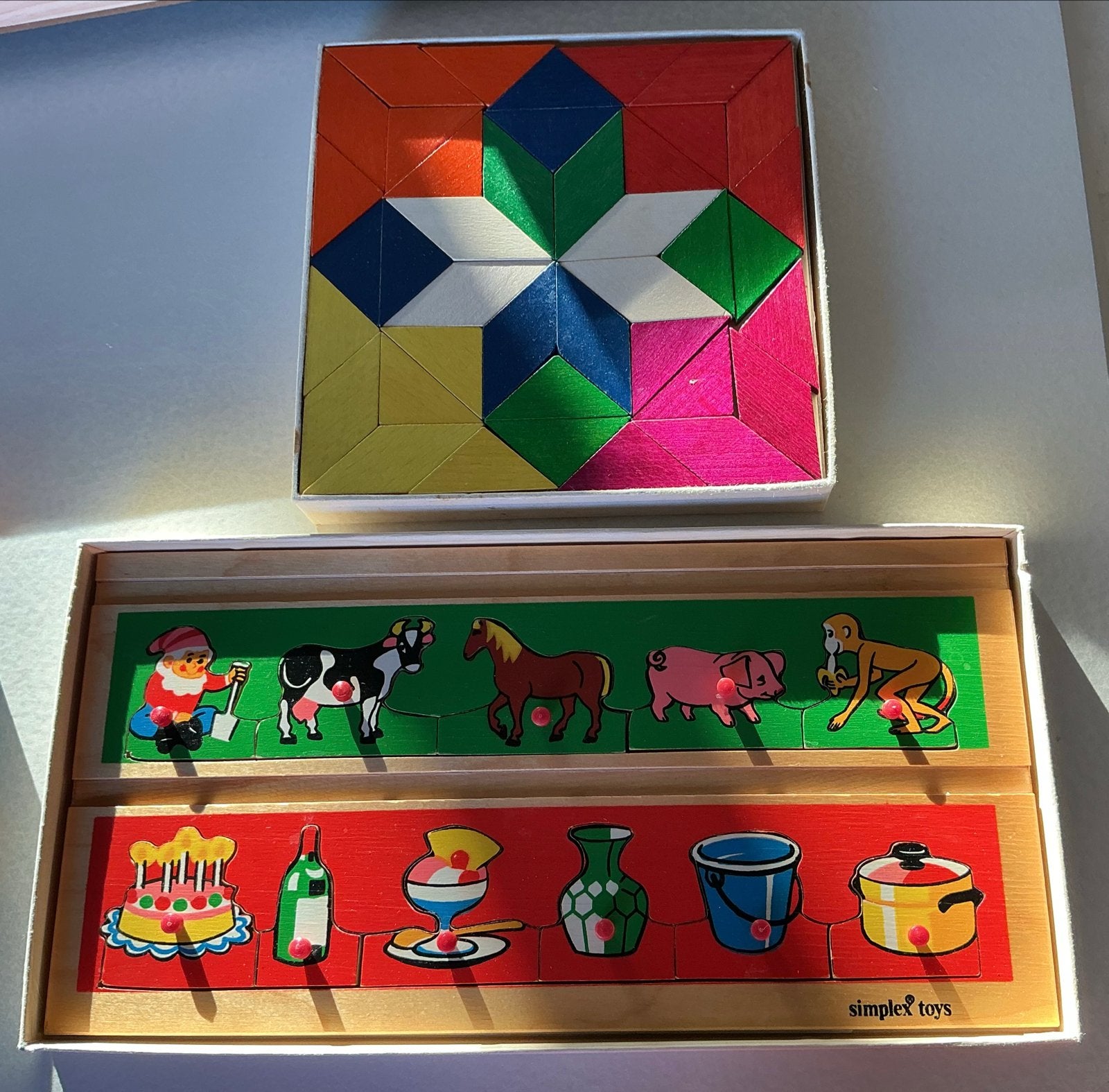 Vintage SIO Mosaic & Simplex Toys Houten Speelbord, Verzenden, Gebruikt, Overige typen