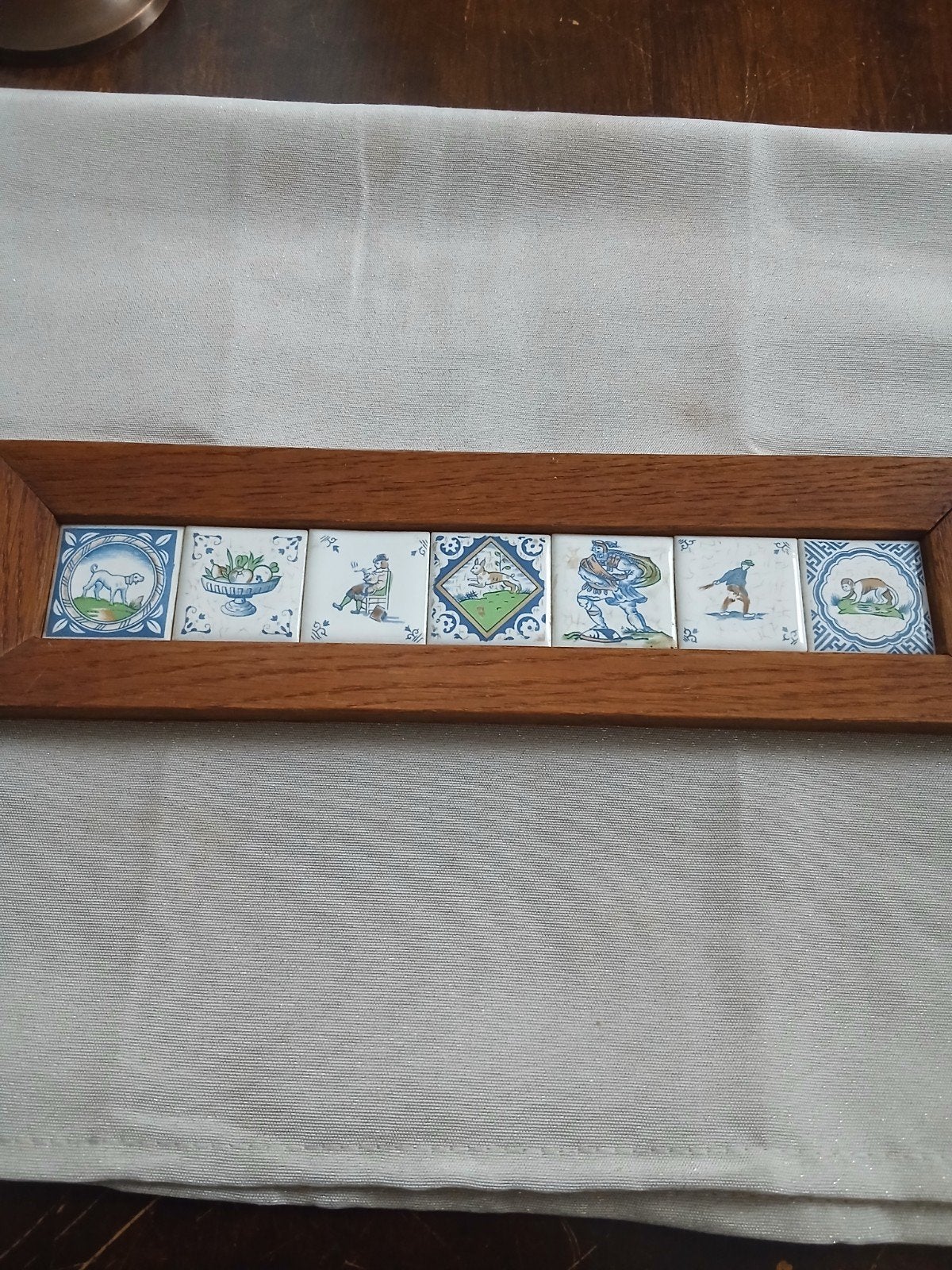 Delfts blauw tegeltableau in houten lijst, Ophalen of Verzenden