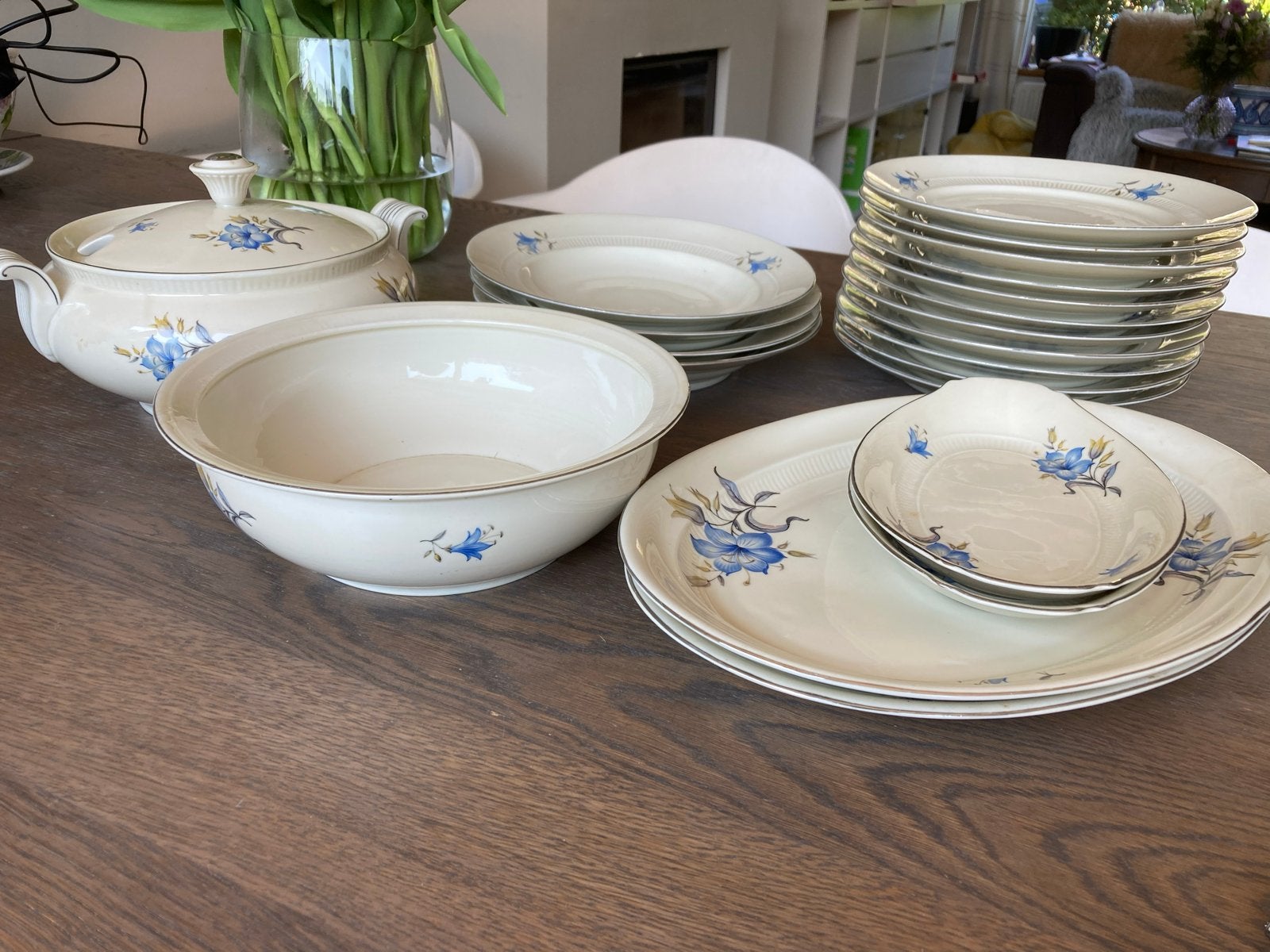 Vintage Mosa Maastricht Servies - Blauw bloemmotief, Ophalen, Gebruikt, Overige merken, Keramiek