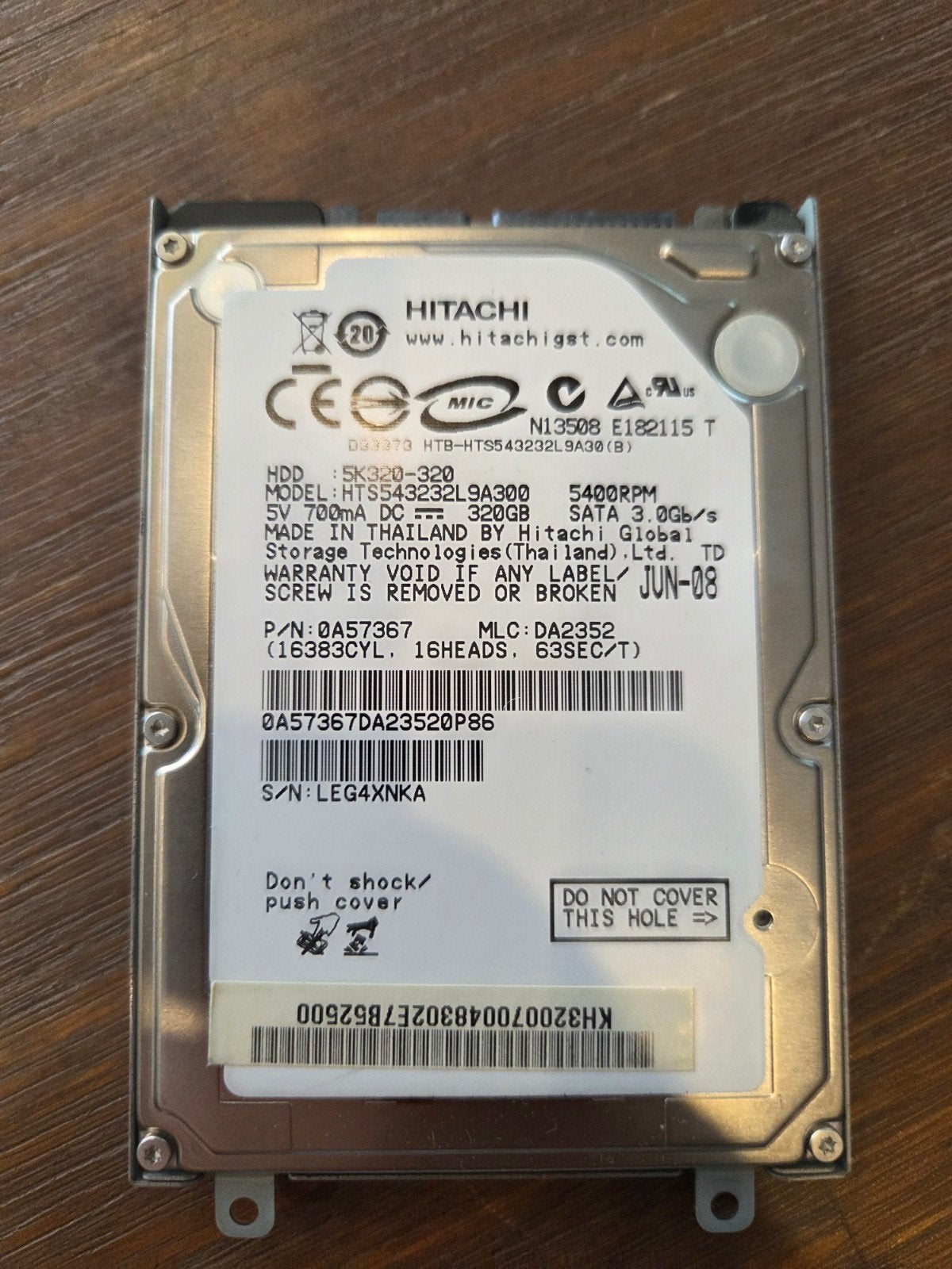 Hitachi HTS543232L9A300 320GB HDD - 43039 uur, Computers en Software, Harde schijven, Gebruikt, Laptop, Intern, HDD, SATA, Ophalen of Verzenden