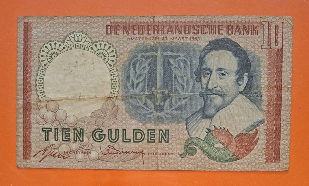 Bankbiljet 10 gulden 1953 Hugo de Groot, cat. PL45.c, Verzenden, 10 gulden, Los biljet