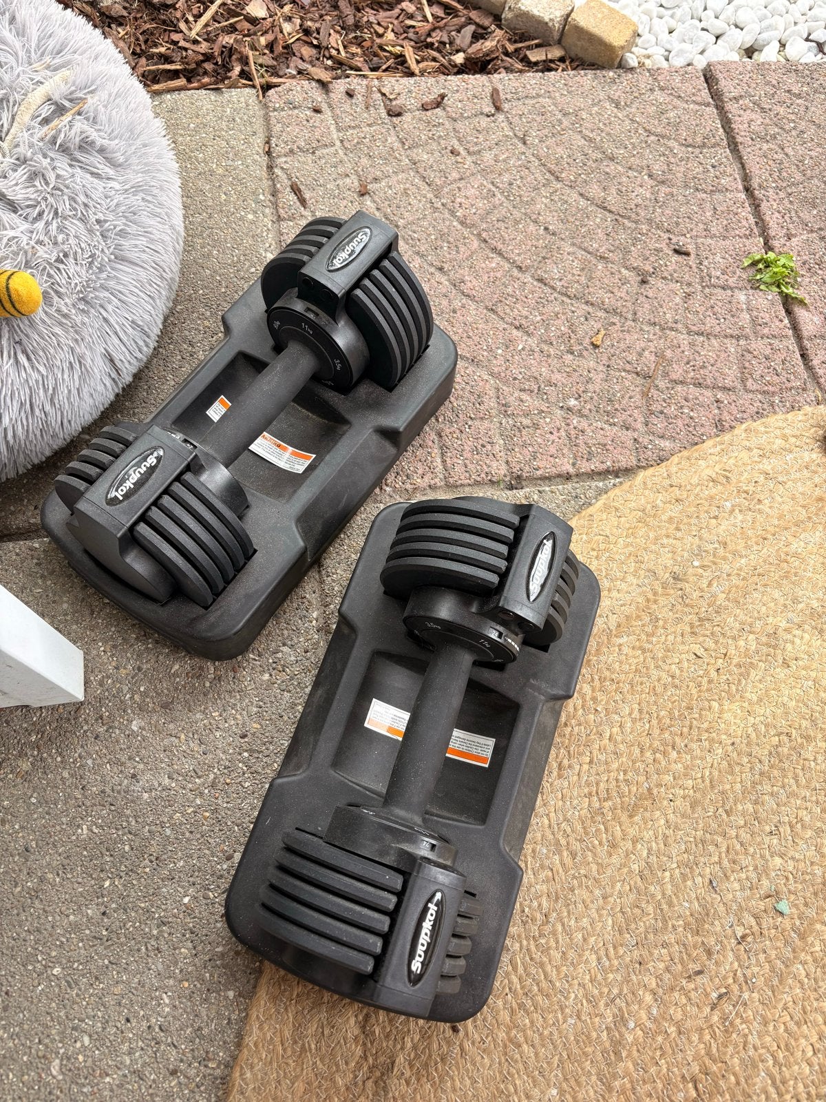 Twee verstelbare dumbells 11 kg, Sport en Fitness, Fitnessmaterialen, Ophalen, Gebruikt, Armen, Dumbbell