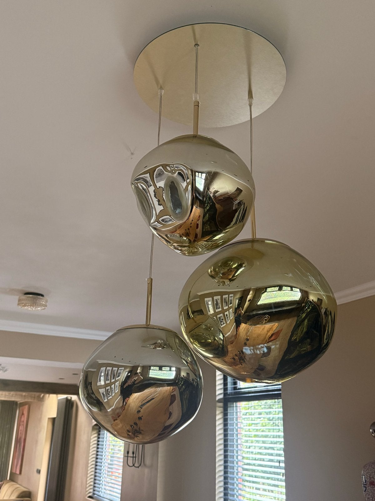 Gouden Melt Hanglampen Dixon Replica, Ophalen, Zo goed als nieuw, Metaal, E27 (groot)