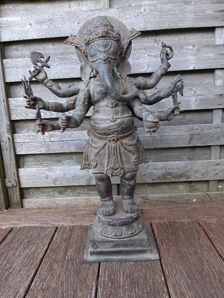 bronzen beeld van Ganesh/Ganapati met 8 wapen/India, Ophalen of Verzenden