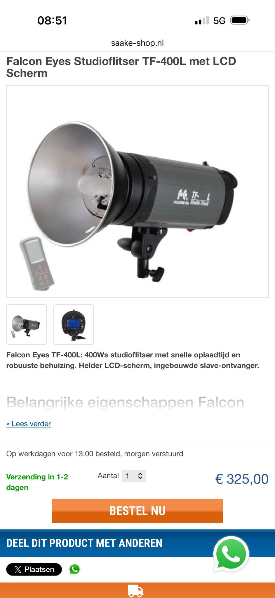 Falcon Eyes Studioflitsers 2x TF-400L met LCD Scherm, Audio, Tv en Foto, Fotografie | Flitsers, Ophalen, LCD-scherm, Nieuw, Falcon Eyes