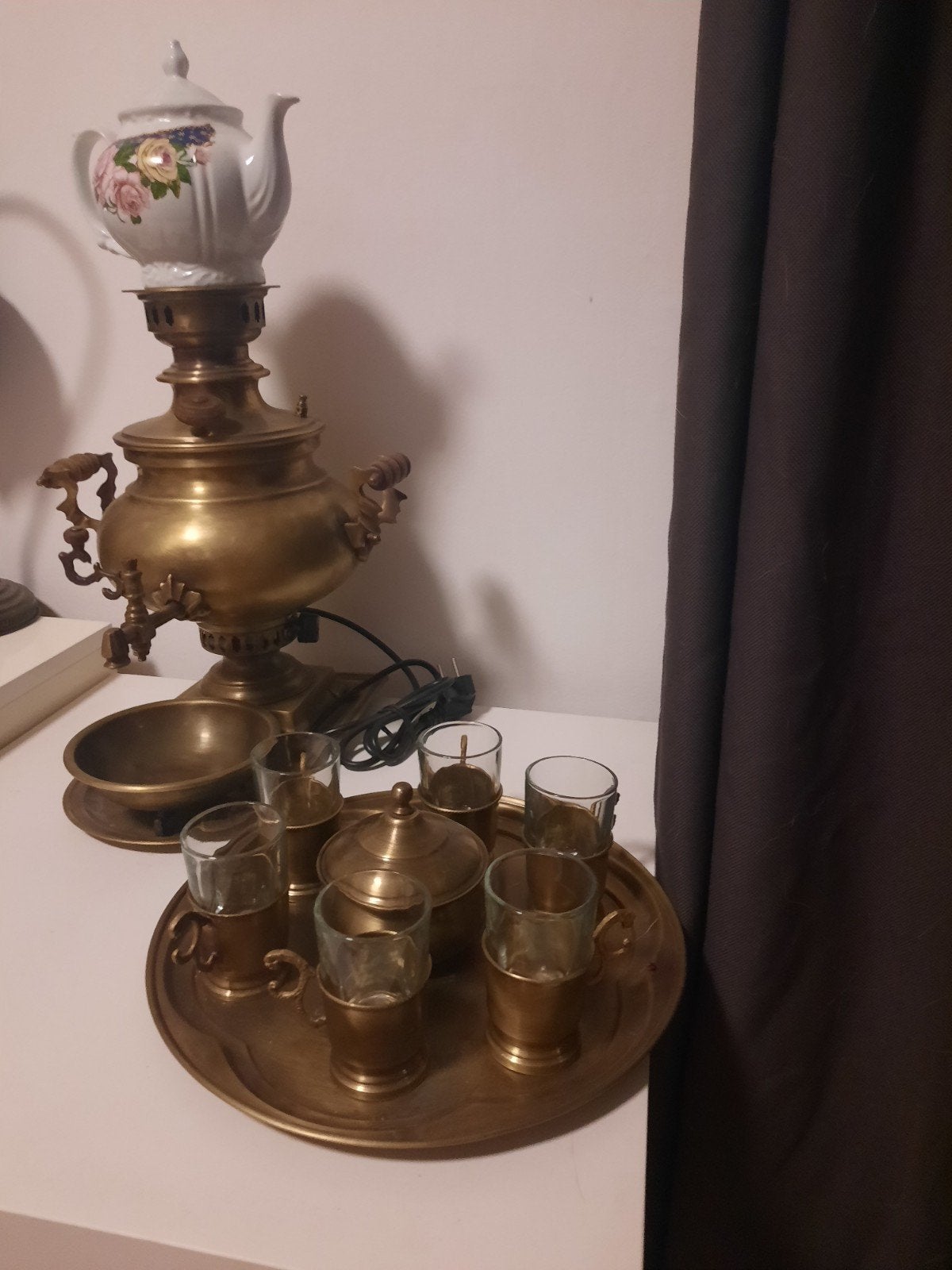 Vintage Samovar met theepot en theeservies, Antiek en Kunst, Ophalen of Verzenden