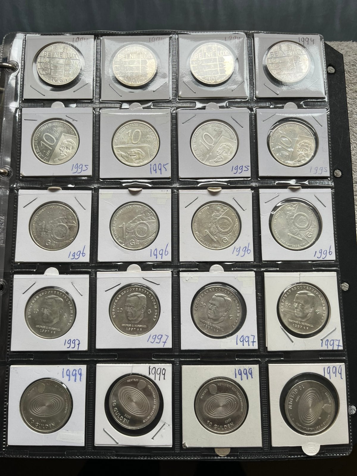 BEATRIX  4 COMPLETE SERIES 10 GULDEN 1994-1999 FOTO/ADV, Postzegels en Munten, Koningin Beatrix, Zilver, 10 gulden, Verzenden