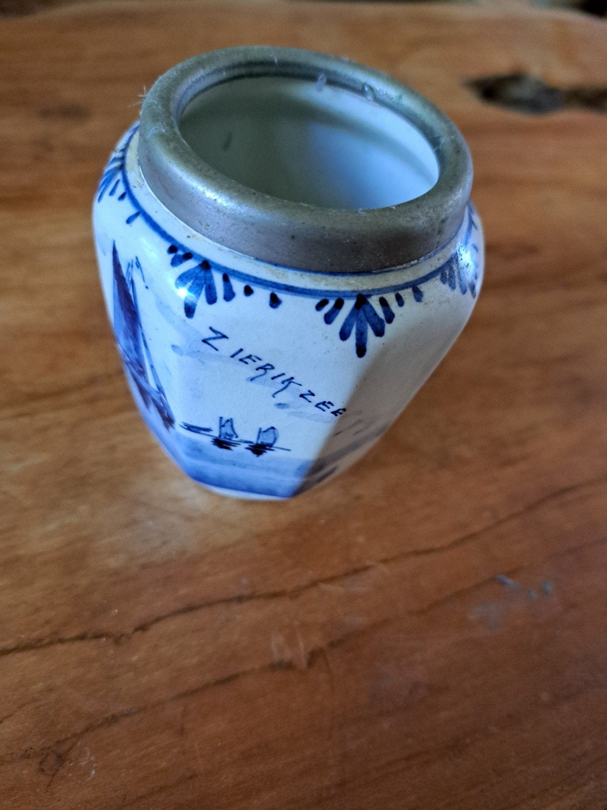 Antieke Delfts Blauwe Inktpot met Zeilbootmotief, Ophalen of Verzenden