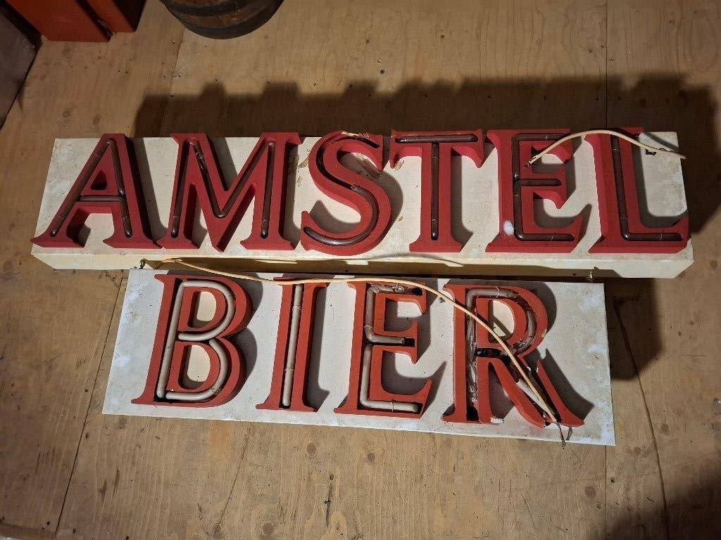 Amstel bier Neon, Ophalen, Gebruikt, Reclamebord, Plaat of Schild, Amstel