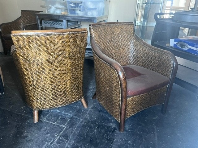 Grote bruine rieten fauteuils 4 stuks, Huis en Inrichting, Fauteuils, Ophalen, Gebruikt, 75 tot 100 cm, 50 tot 75 cm