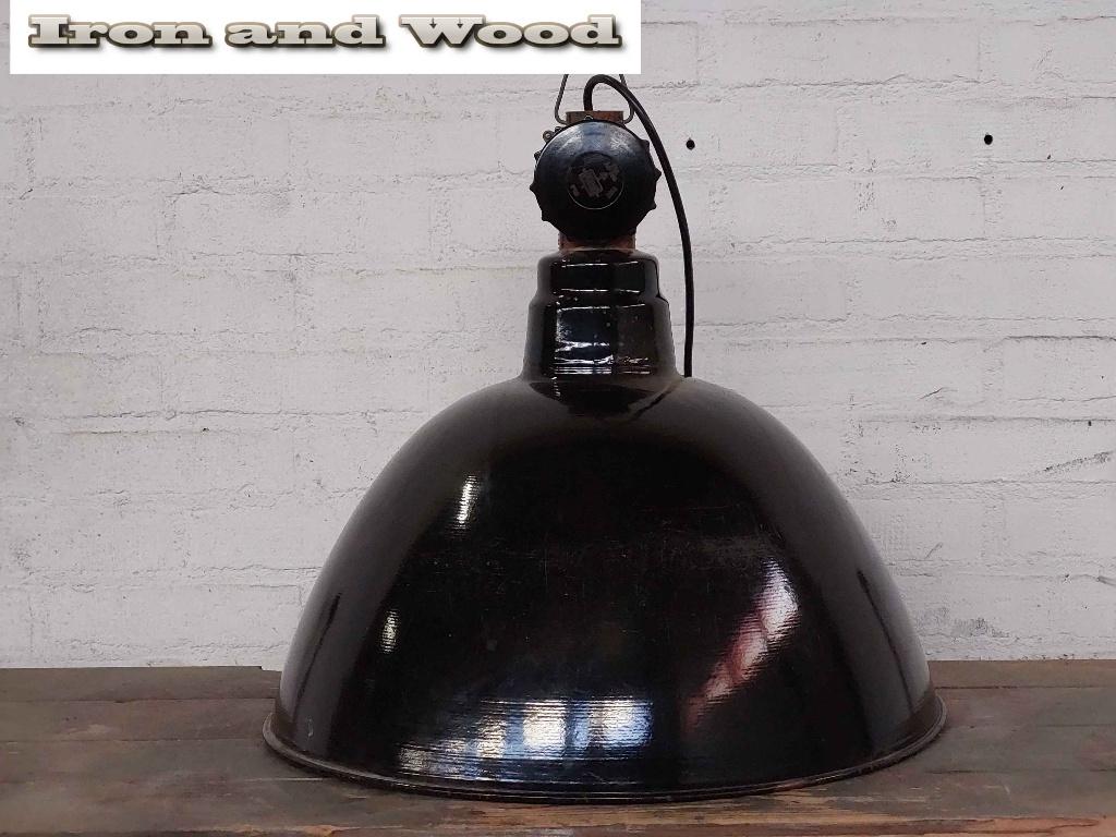 Zwarte oude bauhaus emaille LBL lamp / hanglamp D49 H47, Ophalen of Verzenden