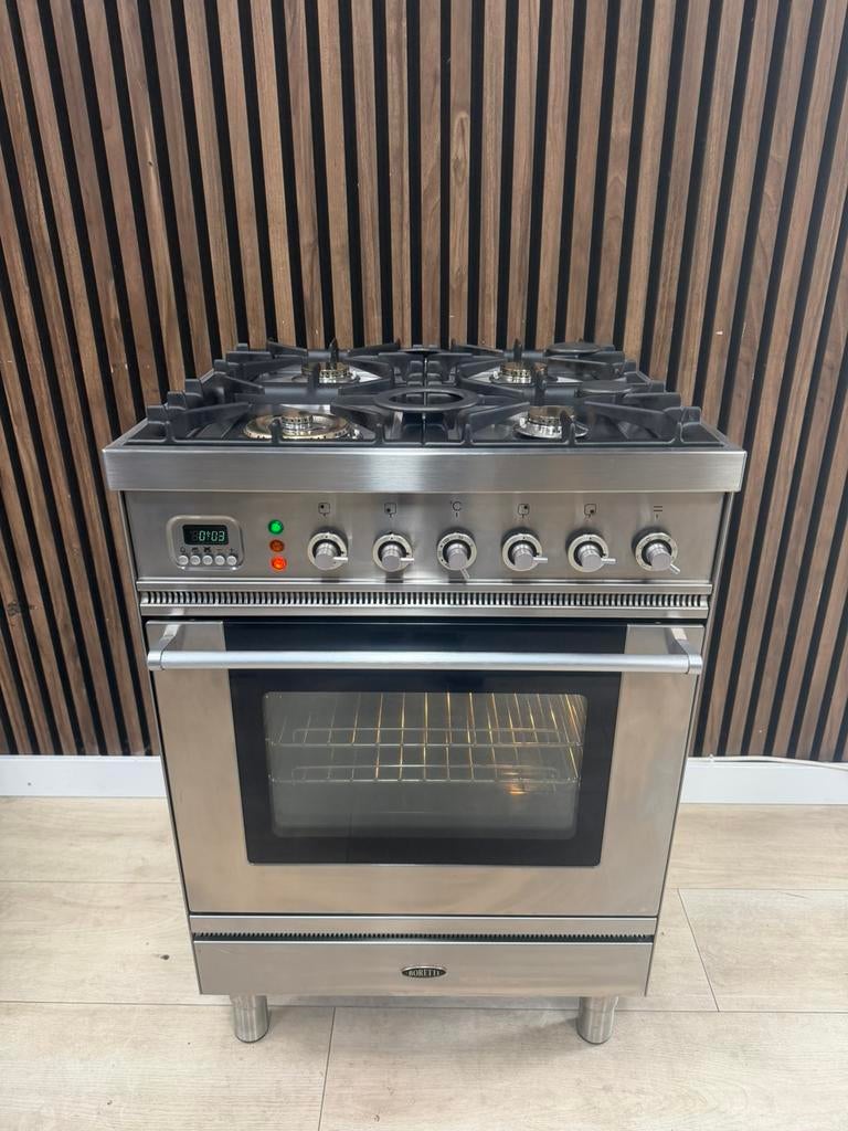 Luxe Rvs 4-pits Boretti Fornuis 60 cm (Gratis bezorgen), 5258sh, 60 cm of meer, Zo goed als nieuw, Energieklasse A of zuiniger
