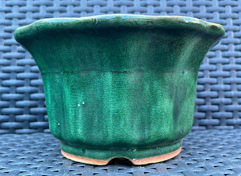 Bonsai pot groen tinten geglazuurd aardewerk 18,5x10,3, Tuin en Terras, Bloempotten, Rond, Ophalen of Verzenden, Zo goed als nieuw