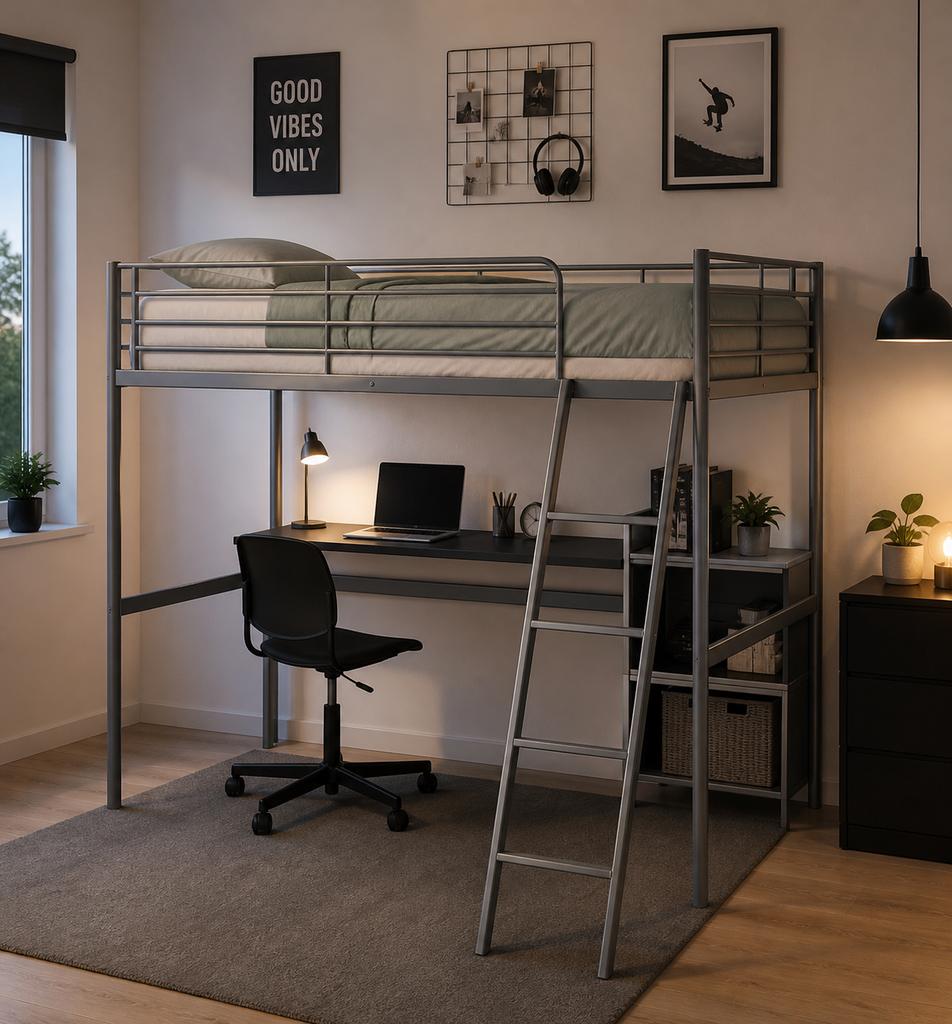 IKEA Svärta Hoogslaper - Compleet en Netjes grijs metaal, Gebruikt, Eenpersoons, Ophalen of Verzenden, 200 cm