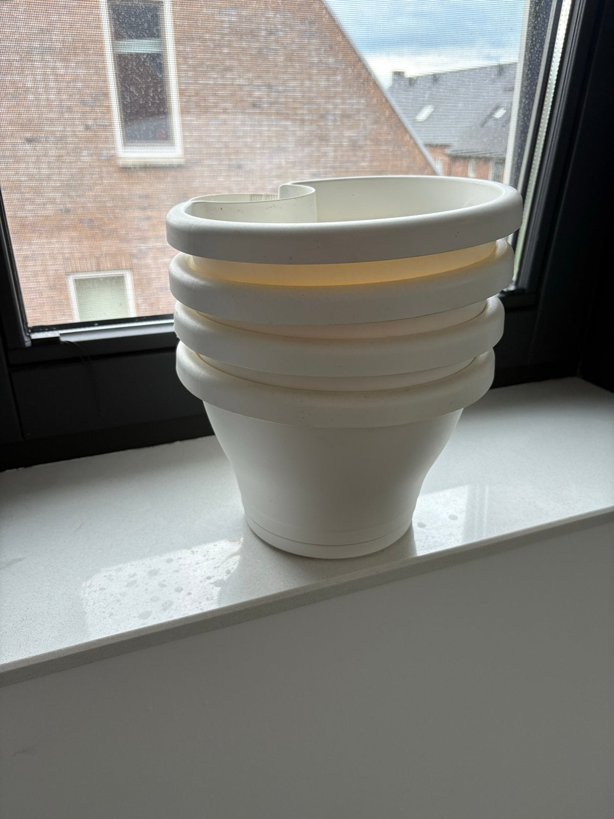 Set van 4 witte Elho regenpijp bloempotten, Ophalen, Kunststof, Gebruikt, Minder dan 30 cm