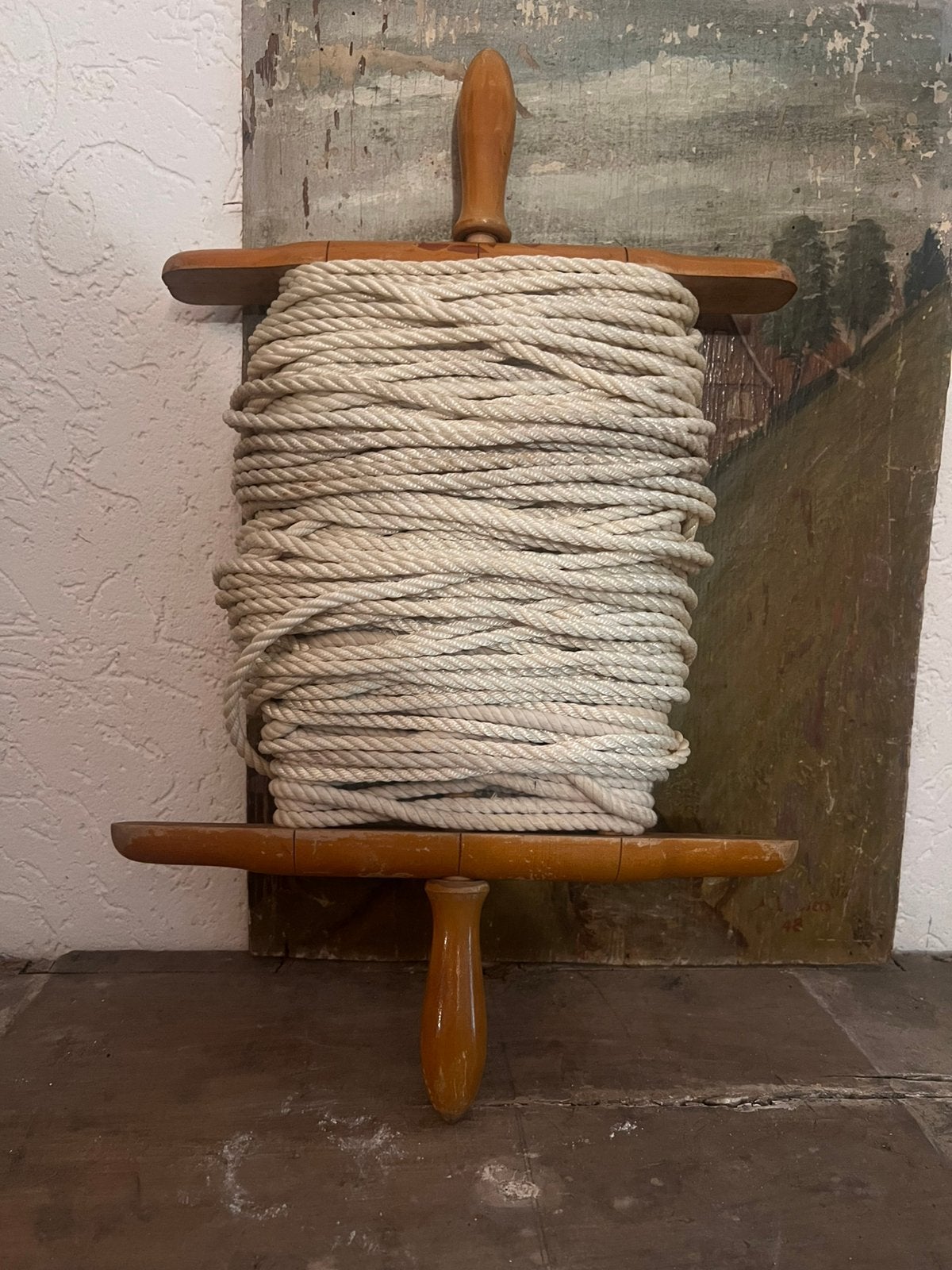 Waslijn touw op klos of molen brocante oud curiosa, Ophalen of Verzenden