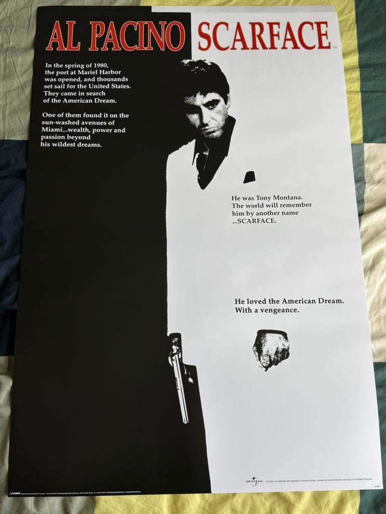 Scarface’ Tony Montana Film Poster Original, Verzamelen, Ophalen of Verzenden, Zo goed als nieuw, A1 t/m A3, Film en Tv