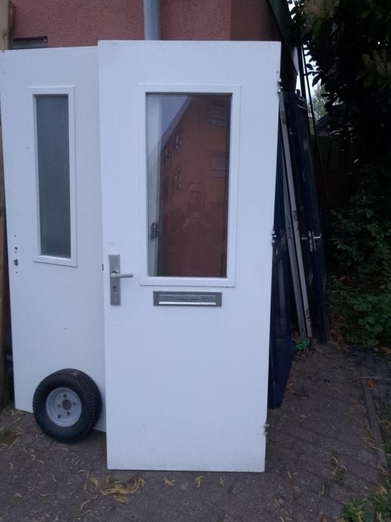 Witte hardhouten voordeur met dubbelglas (211x87,5 cm), Ophalen, Gebruikt, 80 tot 100 cm, Buitendeur