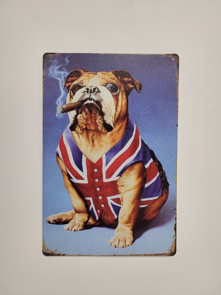 Engelse Bulldog met sigaar reclamebord van metaal wandbord, Info@deconoord.nl, Deco Noord, Nieuw, Ophalen of Verzenden