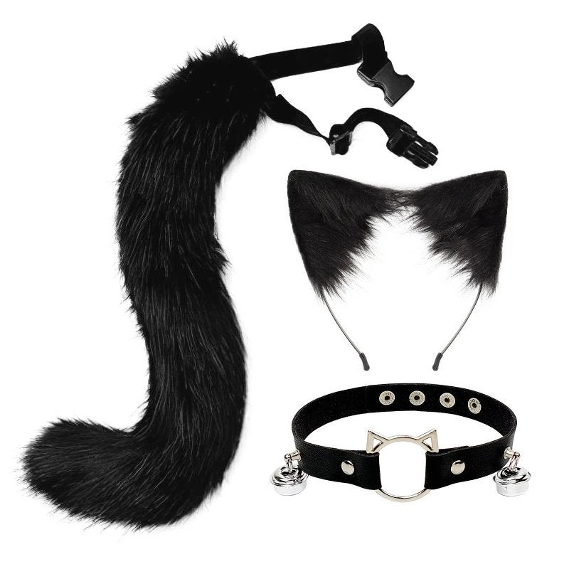 Zwarte Vossenstaart Oren En Halsband Fursuit Furry Staart, Verzenden, Nieuw