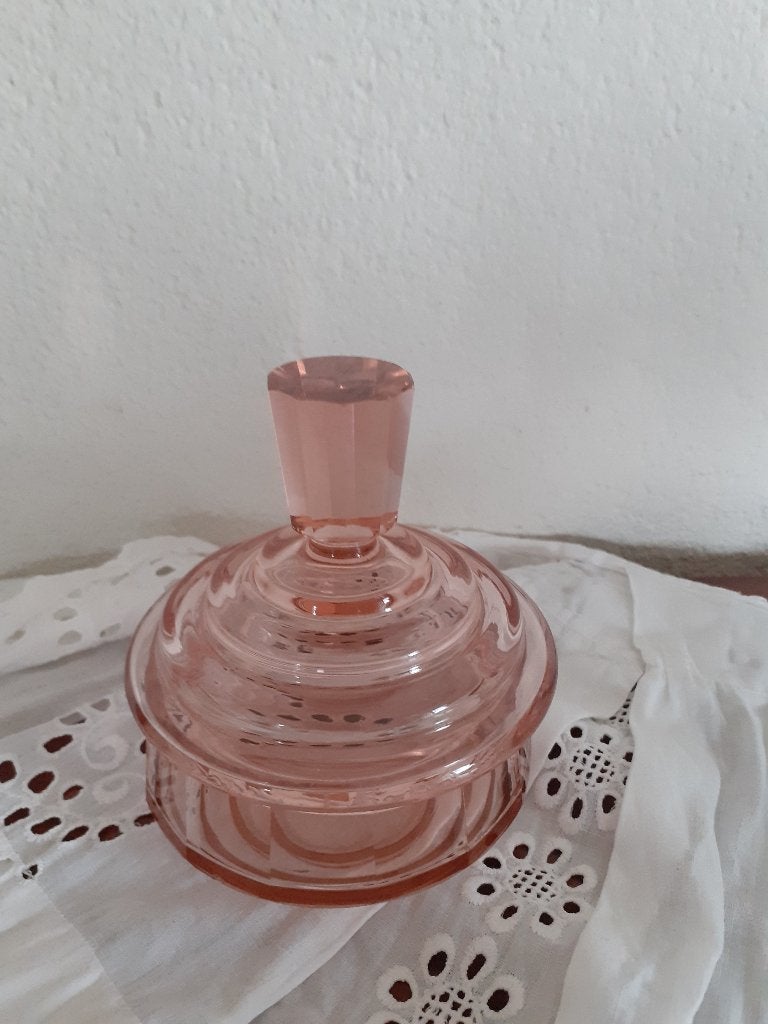 Antieke bonbonnière roze glas *eureka*, Ophalen of Verzenden
