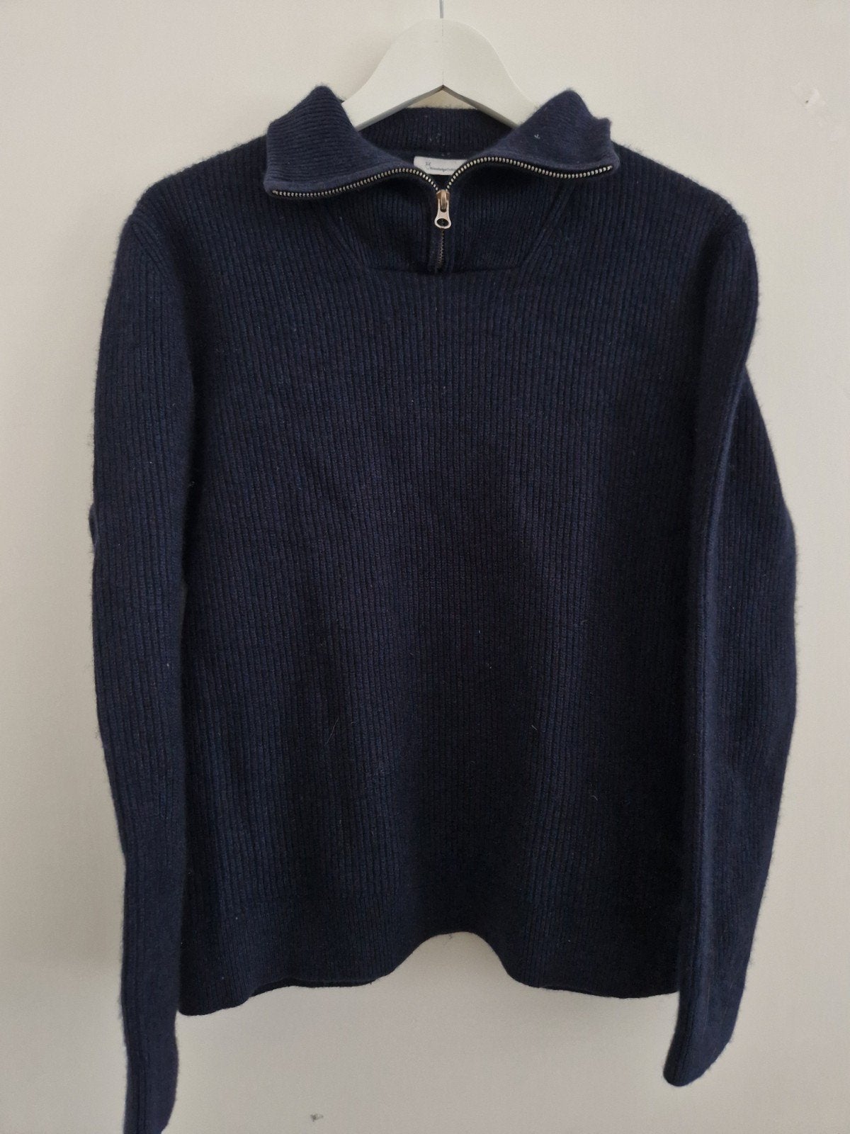 Knowledge Cotton Apparel half zip rib trui wol knitted L, Ophalen of Verzenden, Zo goed als nieuw, Maat 42/44 (L)