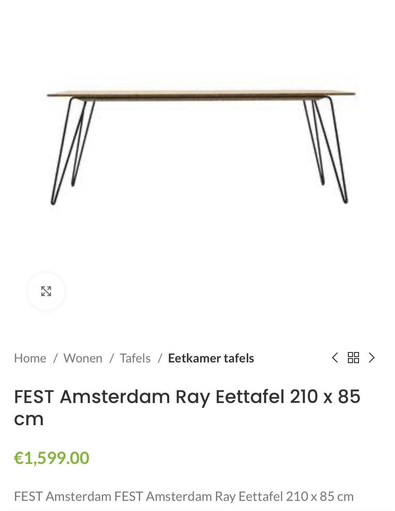 FEST Amsterdam Ray eettafel 210x85 cm Bamboe Nieuwpr €1.600, Ophalen, Gebruikt
