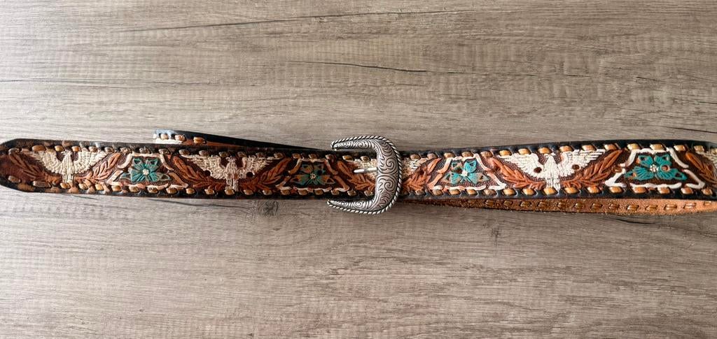 Vintage cowboy riem leer, Bruin, Echt leder, Ophalen of Verzenden, Riem of Ceintuur