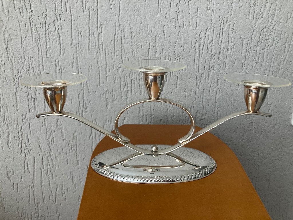 Vintage Verzilverde Driearmige Kandelaar, Ophalen of Verzenden, Overige materialen