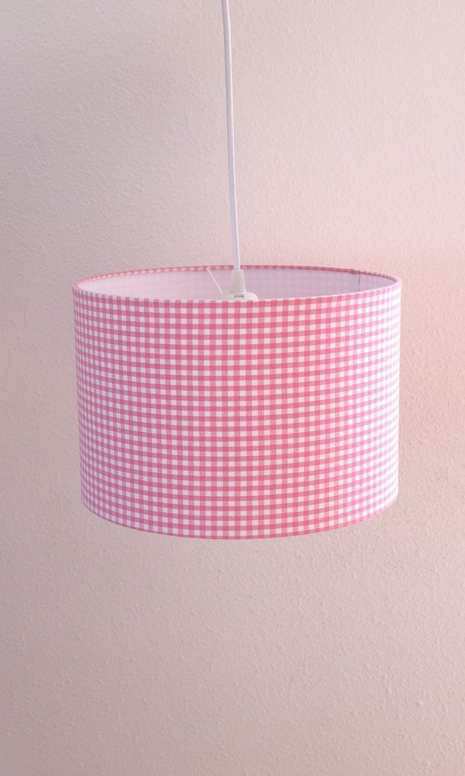 Roze geruite hanglamp voor kinderkamer, Ophalen of Verzenden, Textiel, Kind, E27 (groot)